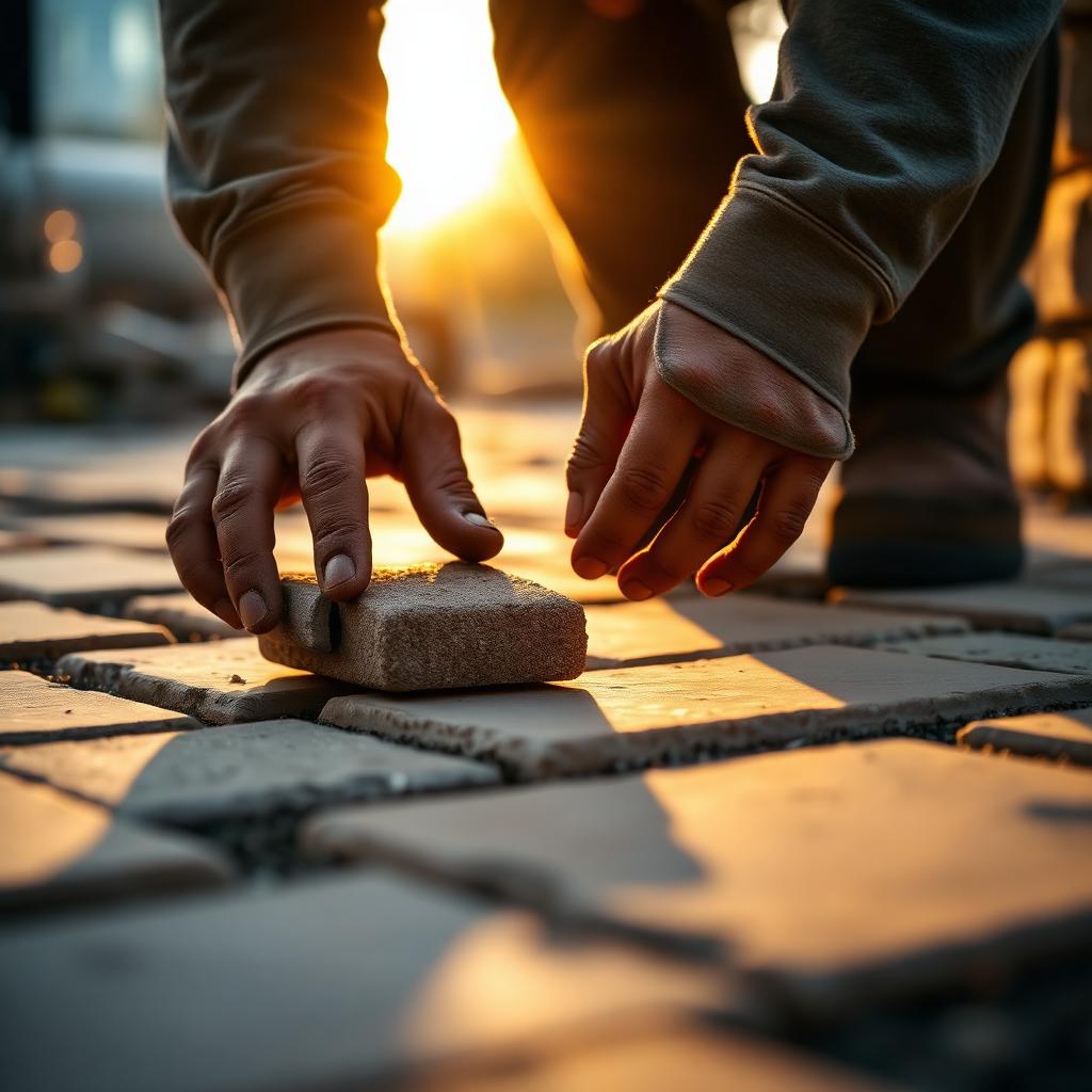 Craftsman laying natural stone paving
